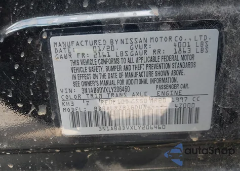 2020 Nissan Sentra Sr Xtronic Cvt z USA, uszkodzony, nr VIN 3N1AB8DVXLY206460